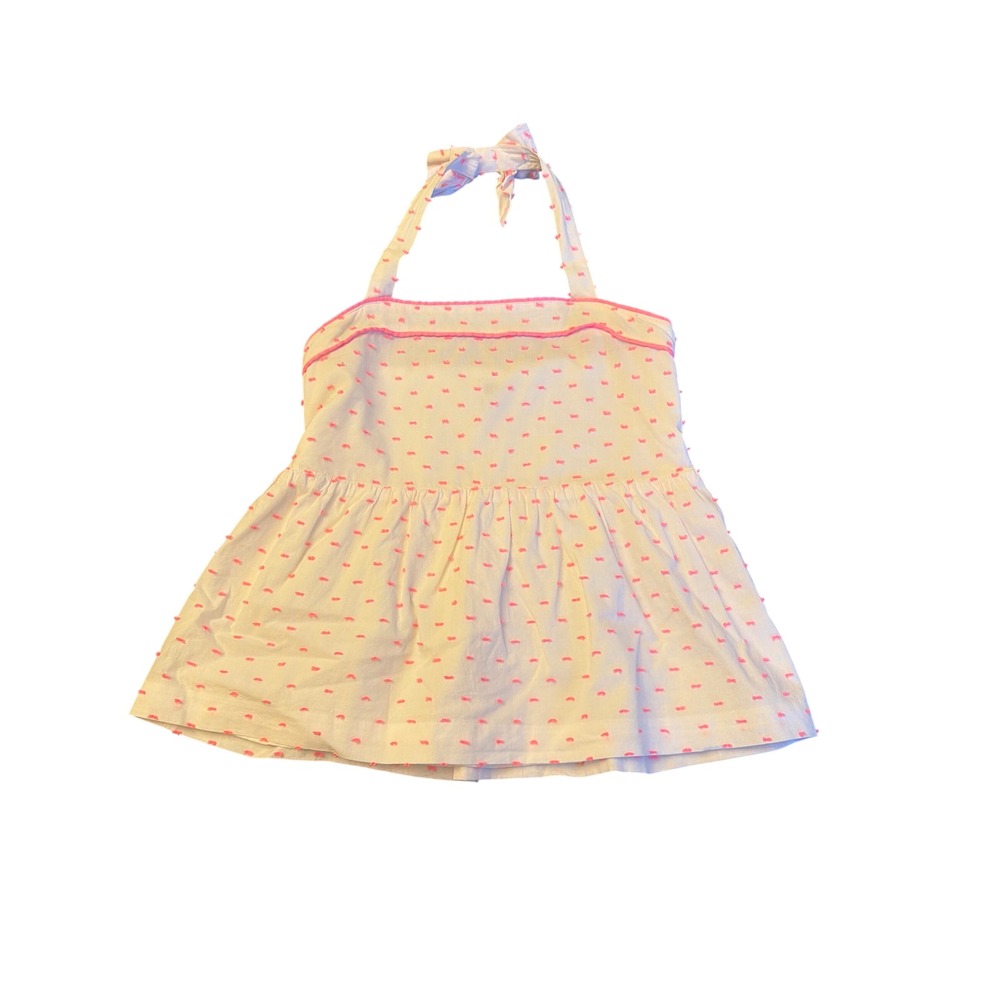 Janie and Jack Halter Top White Pink Clip Dot Smocked Peplum Bow Girls Size 8